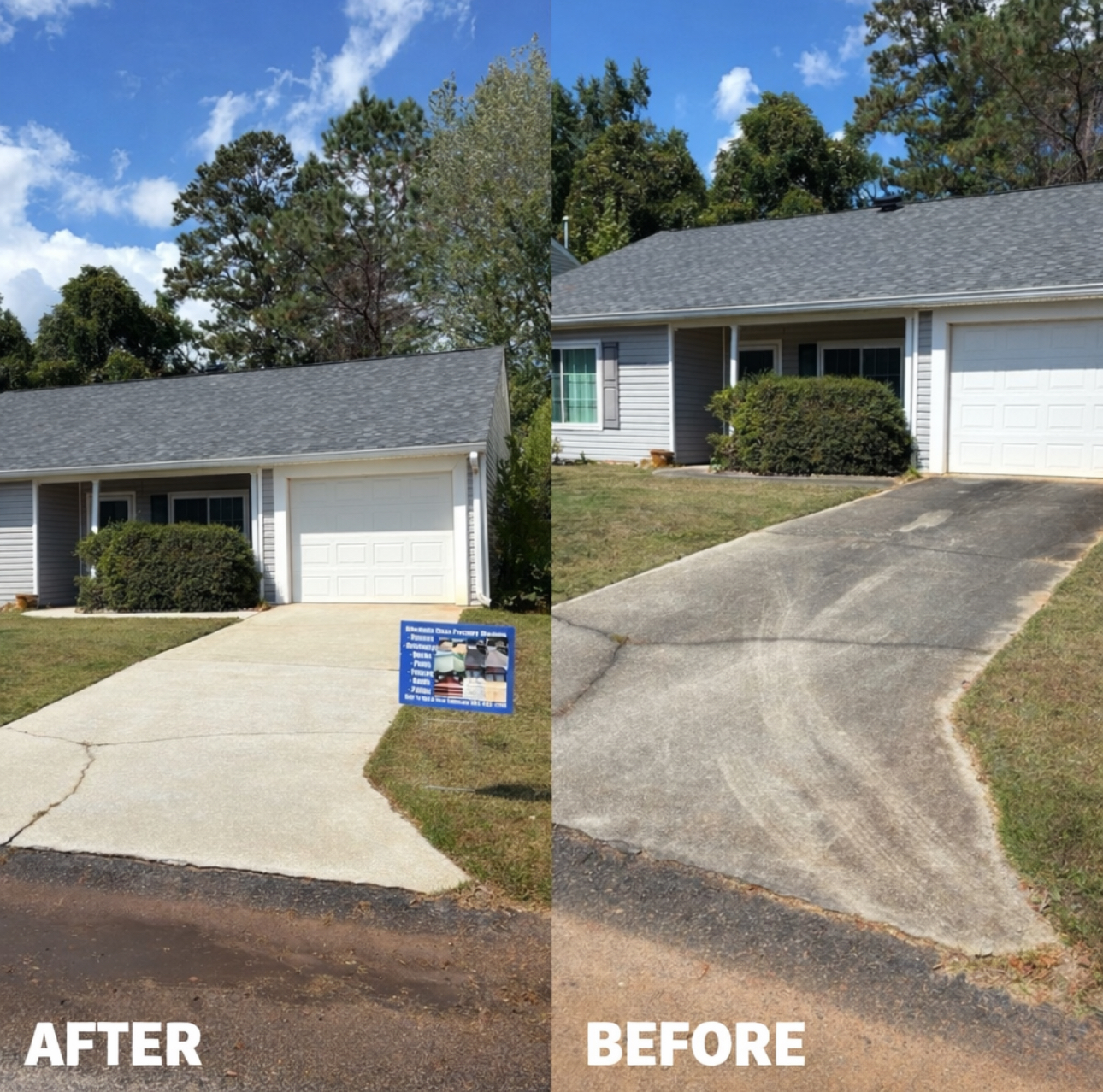 Driveway before and after pressure washing in Aiken